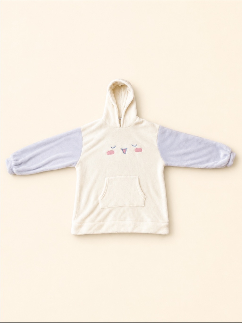 Kids CINNAMOROLL Plush Hooded Pullover with Cute Face - Cream & Light Purple